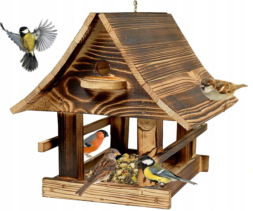 Sturdy XXL Wooden BIRD FEEDER + Tanned Wood HOOK 25x26x30CM Manufacturer code K 5