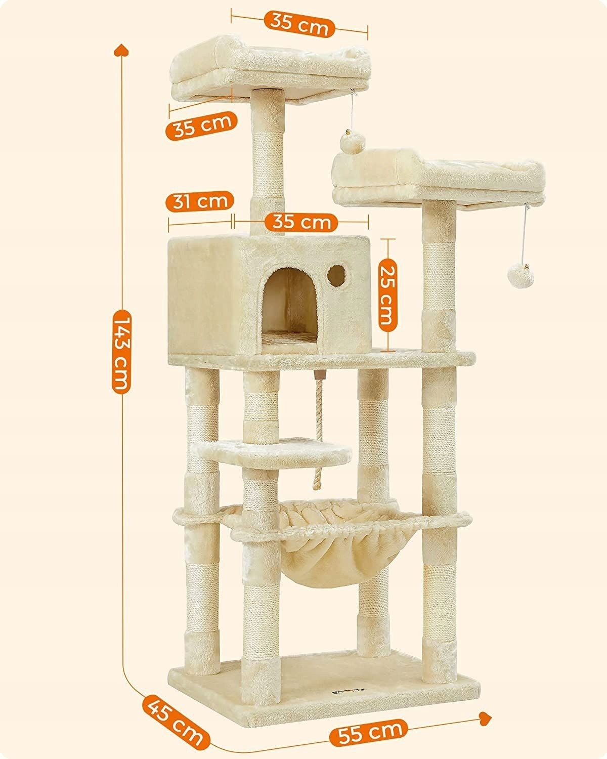 Sturdy scratching post cat house tower bed cave posts sisal beige Brand Feandrea