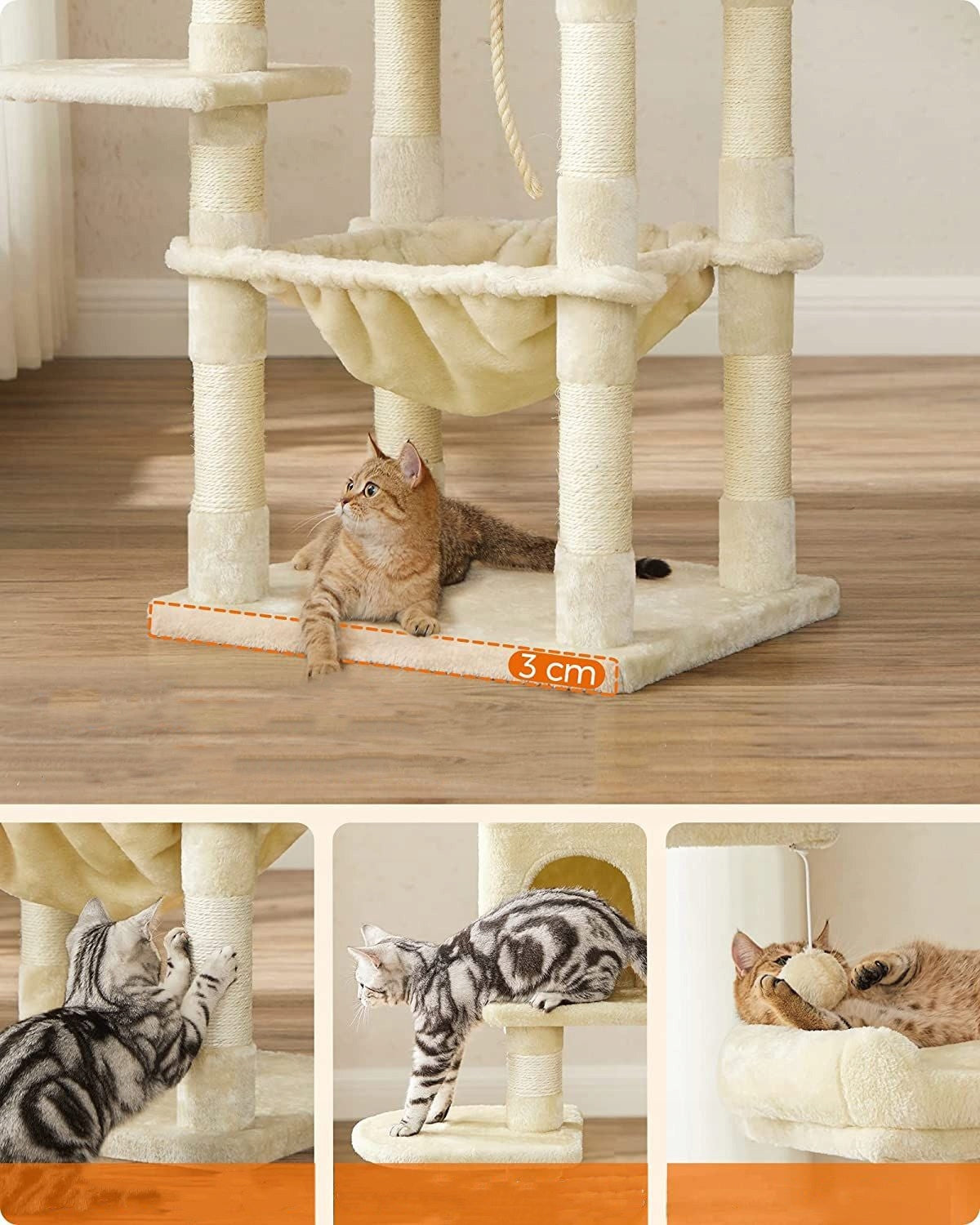 Sturdy scratching post cat house tower bed cave posts sisal beige Color beige