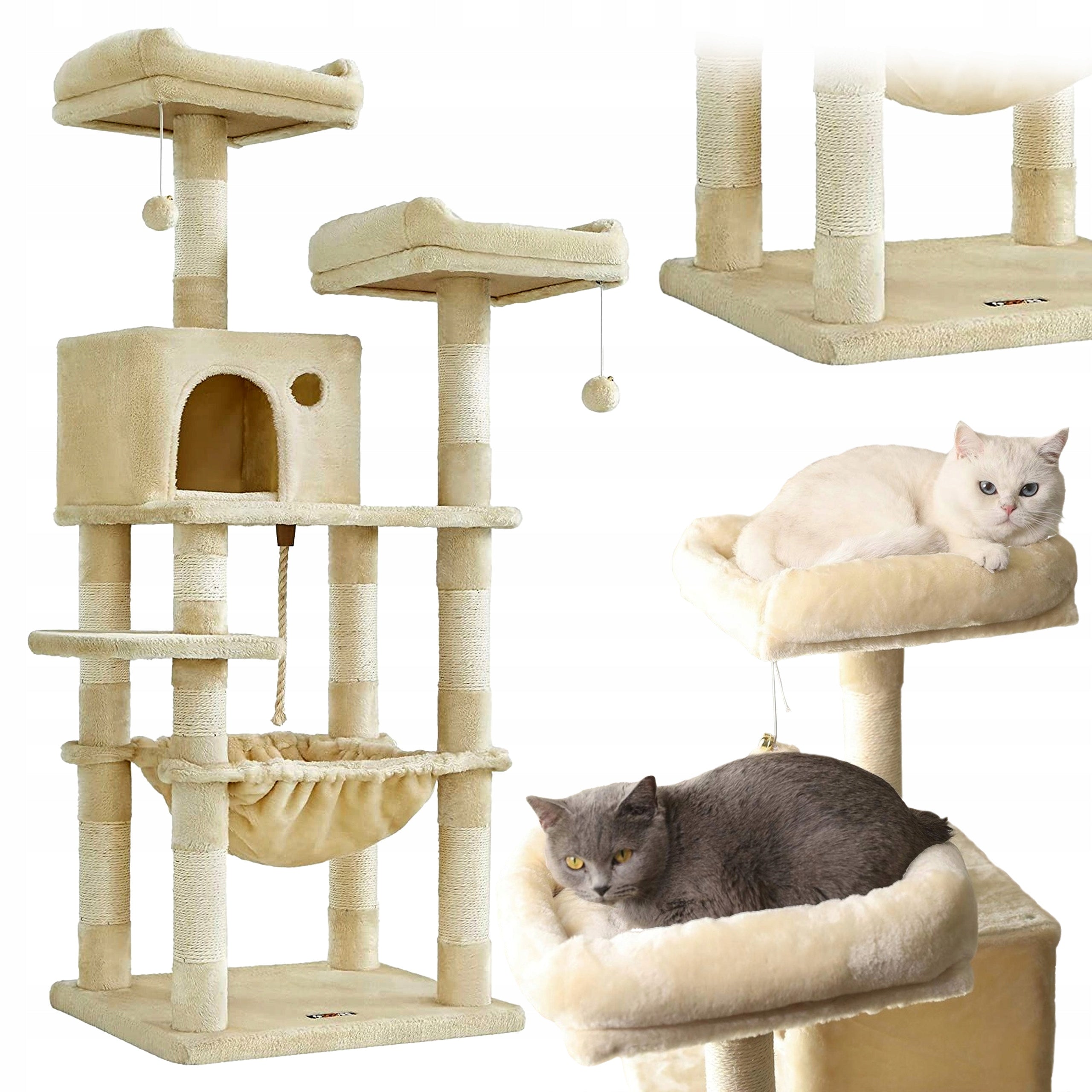 Sturdy scratching post cat house tower bed cave posts sisal beige