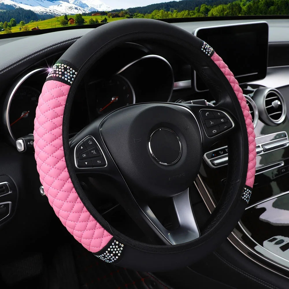 Stylish Diamond Steering Wheel Cover | Pink Packaging status original