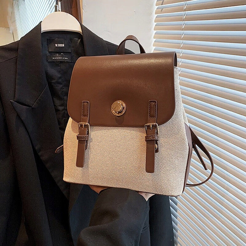Stylish Korean College Backpack for Women, Brown Color shades of brown and beige