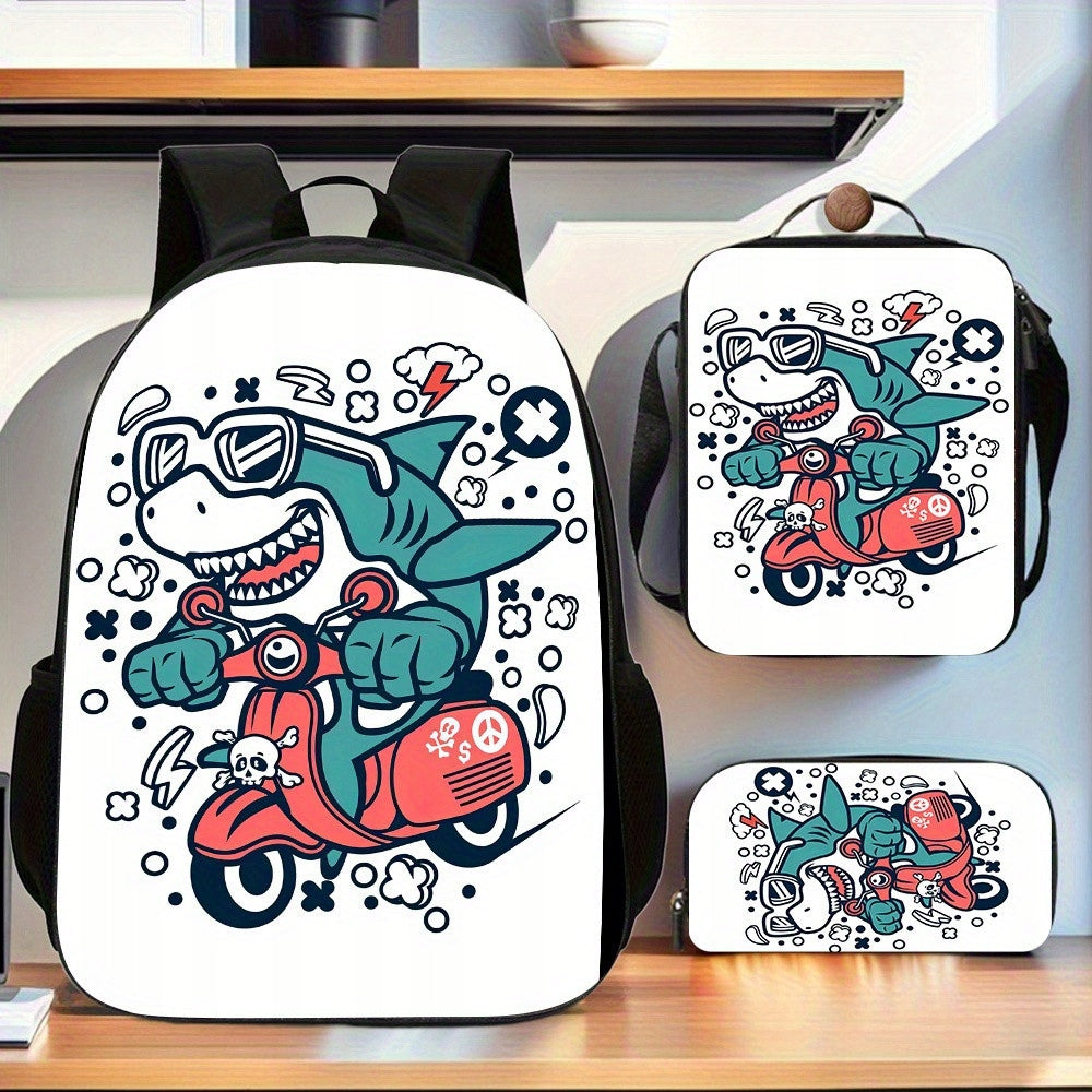 Stylish Print 3pcs Set High-Capacity Polyester Casual Backpack - Perfect fo