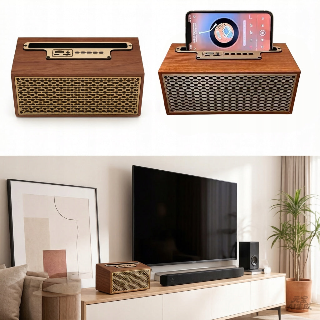 Stylish Retro Wooden Bluetooth Speaker FM Radio AM Battery 6h 8W HiFi