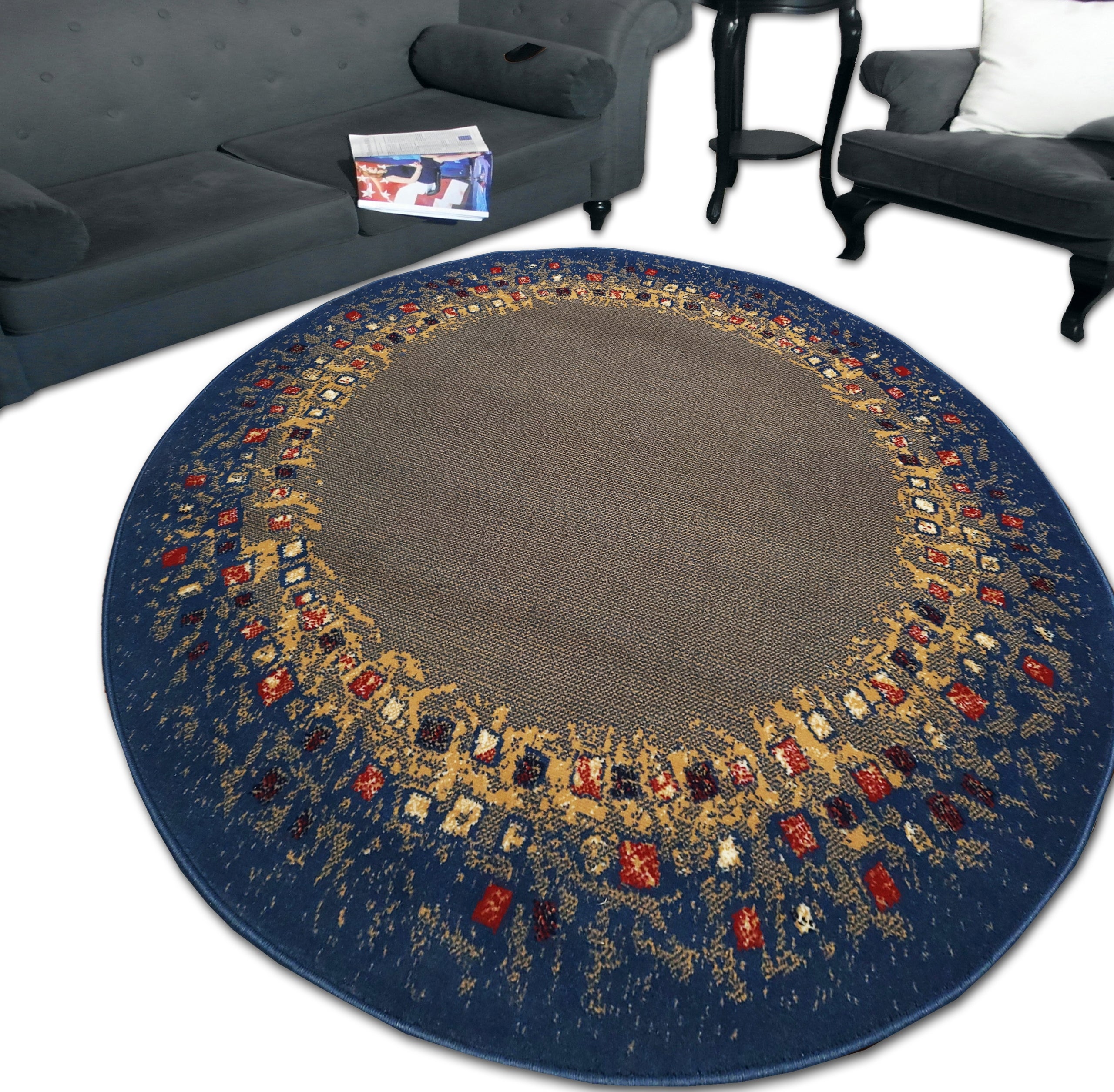 Stylish Round Carpet Alfa Shiraz Bcf cubes Blue 120x120 Circle Belgium