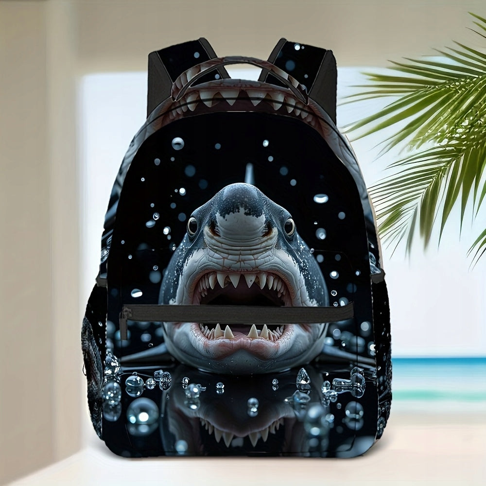 Stylish School Travel Backpack with Shark Pattern for Everyday Use