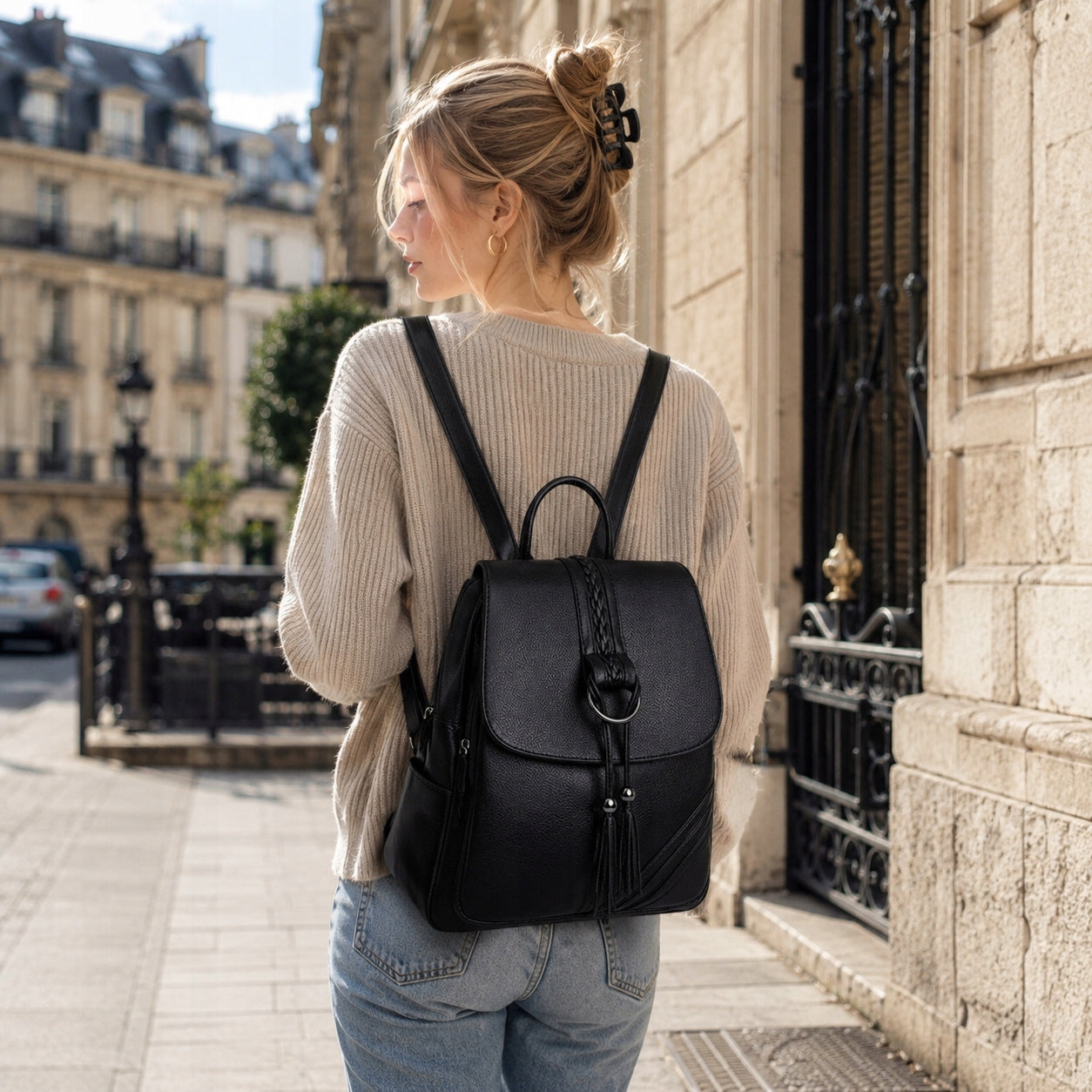 Stylish and elegant backpack, women's eco-friendly leather backpack Manufacturer code Backpack Y031 Black