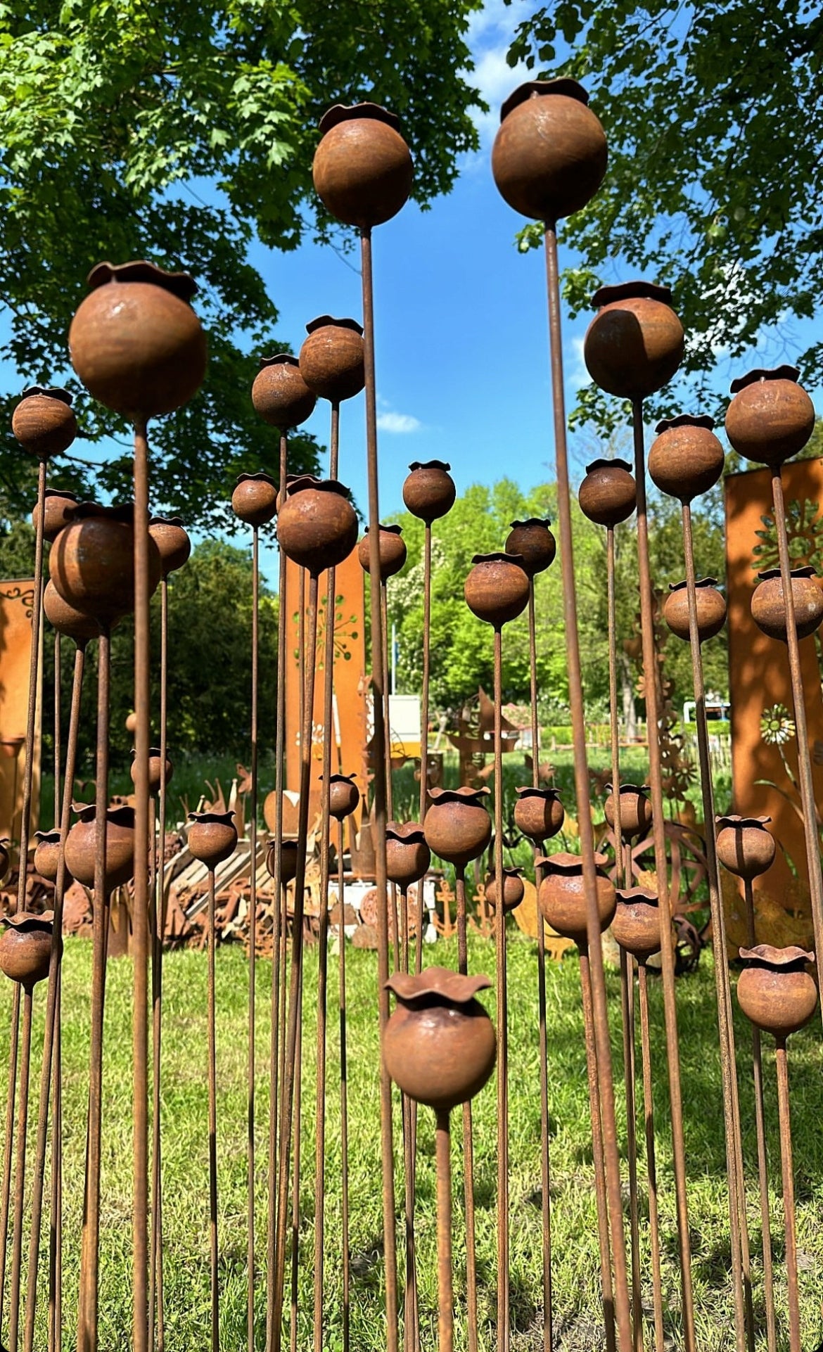 Stylish garden decoration metal poppy seeds 3D on peak 50cm RUSTIC Manufacturer code D7 na pręcie 120cm