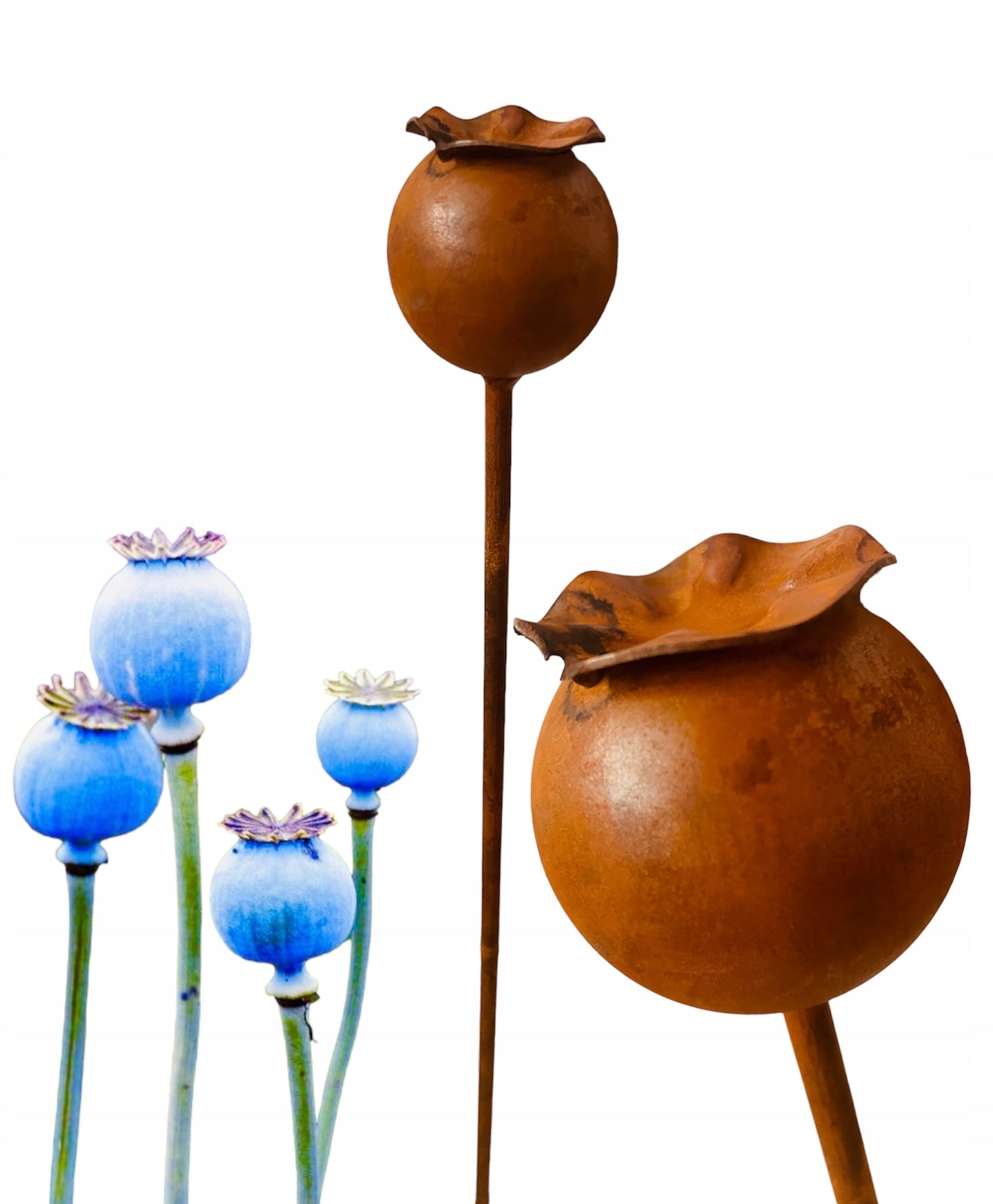 Stylish garden decoration metal poppy seeds 3D on peak 50cm RUSTIC