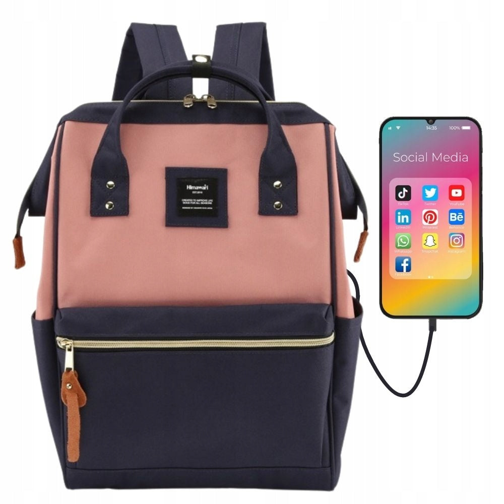 Stylish women's backpack Himawari navy blue-pink waterproof roomy