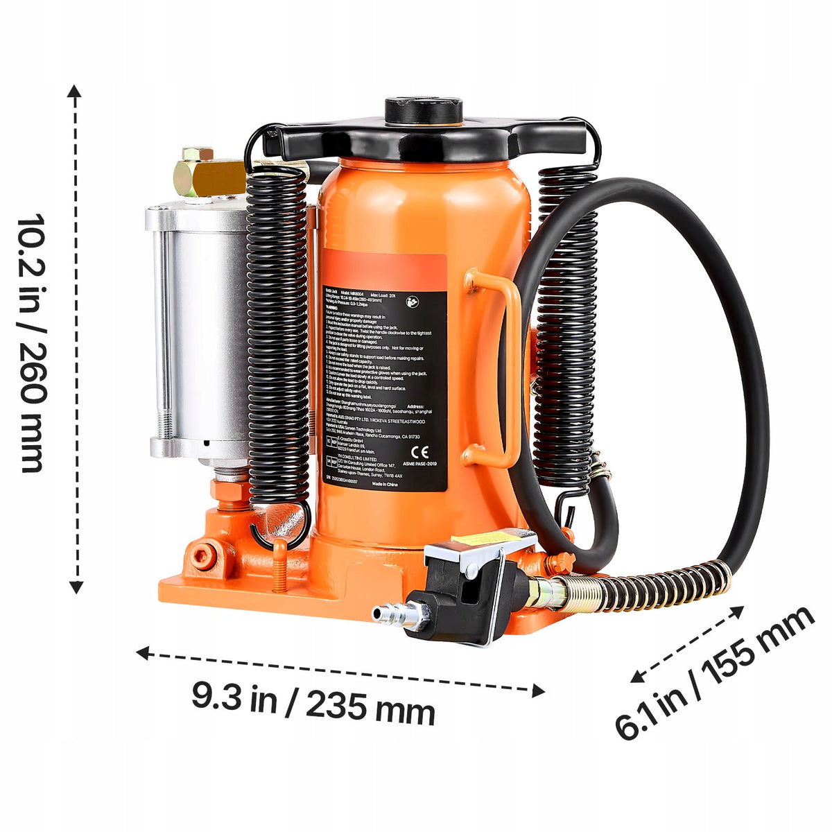 SucceBuy Bottle Lift 20T 26-49,5CM Pneumatic Hydraulic/Manual Maximum lifting height 495 mm