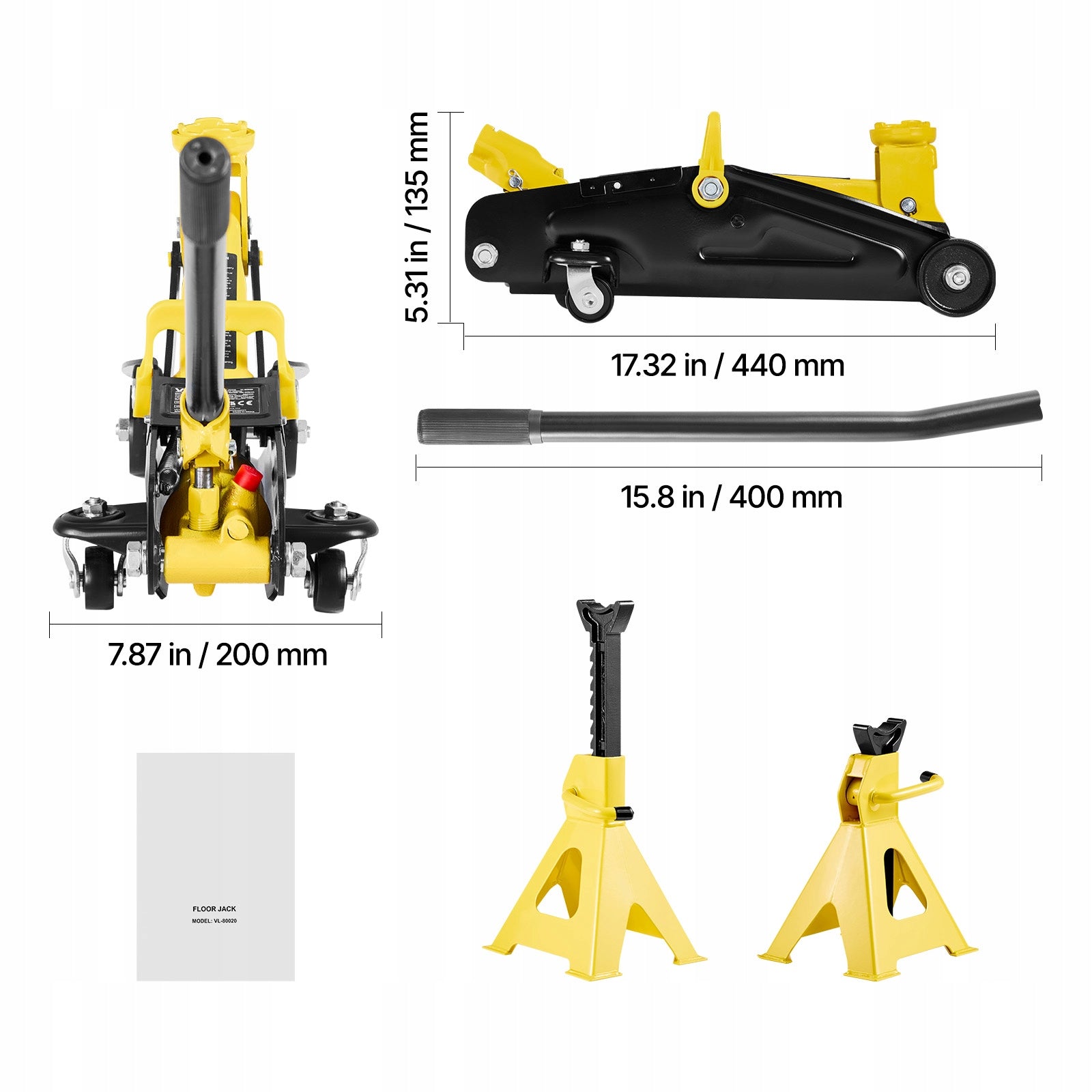 SucceBuy Low Profile Steel Lift Yellow-Black Lifting Capacity 2T 13-31CM Maximum lifting height 310 mm