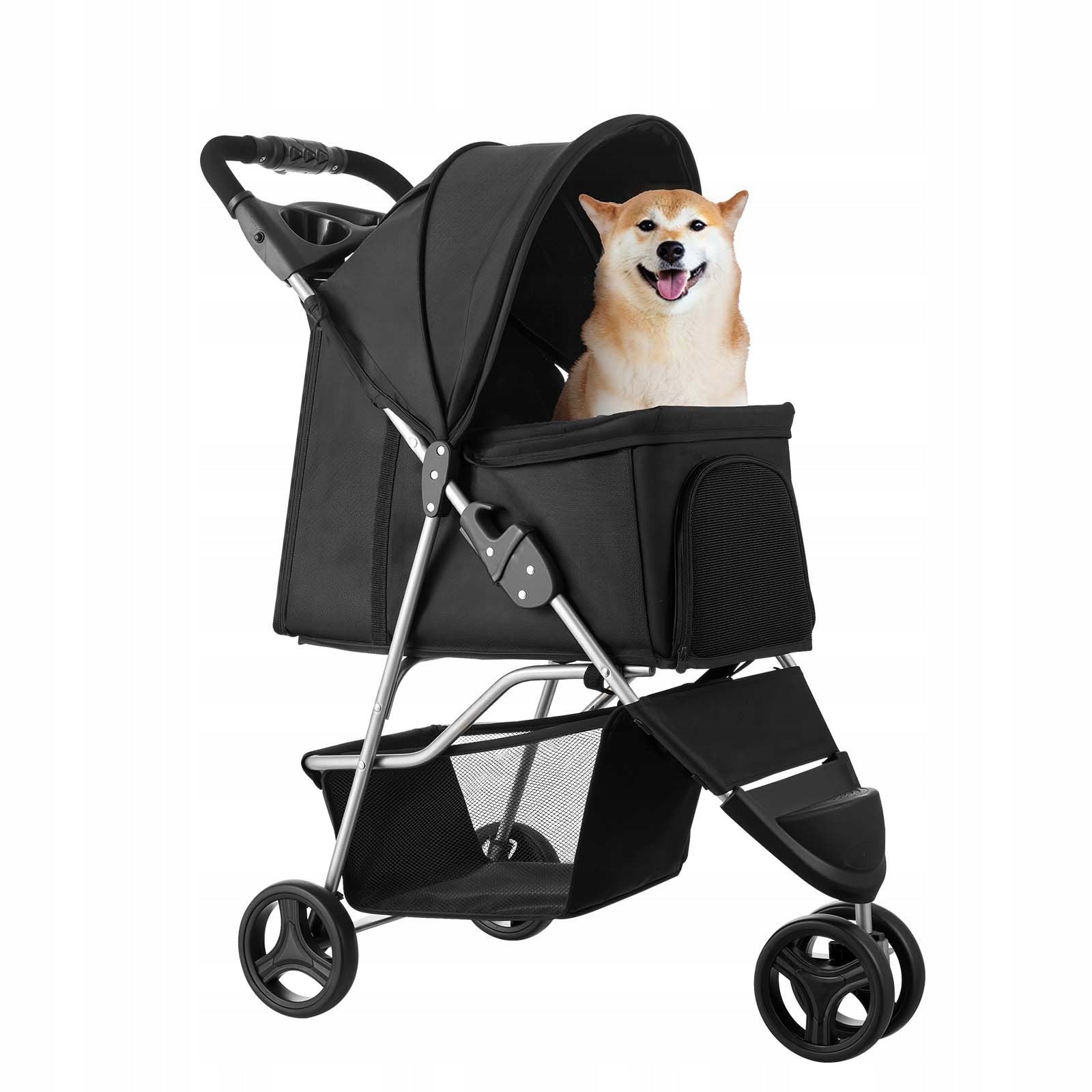 SucceBuy Pet Stroller Weight 35 Pounds Tricycle with Network Windows Color black