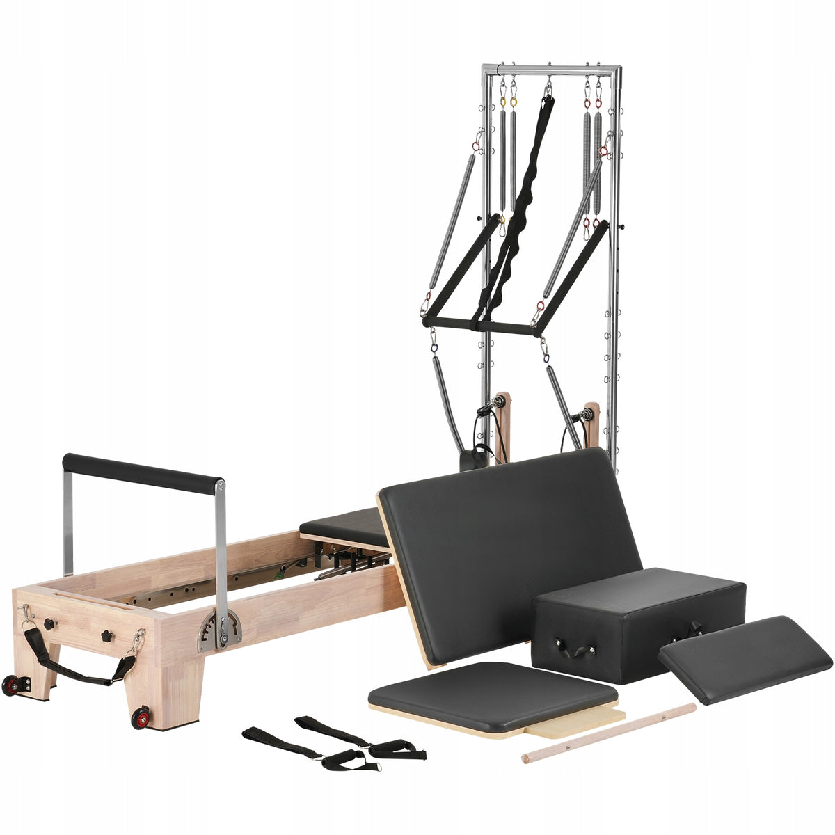 SucceBuy Pilates Reformer 2 In 1 Rubberwood Home Gym With Resistance
