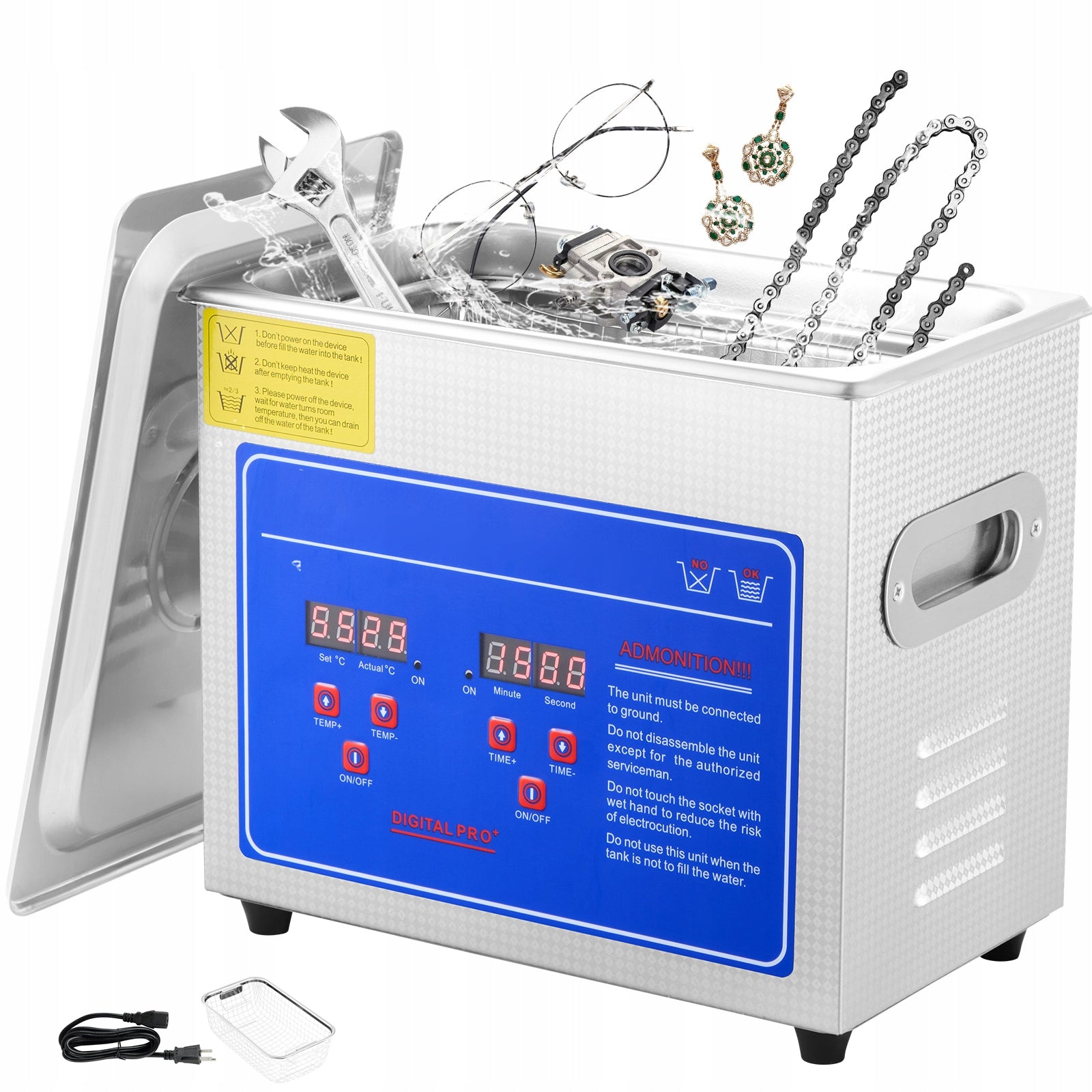 SucceBuy Stainless Steel Ultrasonic Cleaner 3L 220V 40KHz With Basket