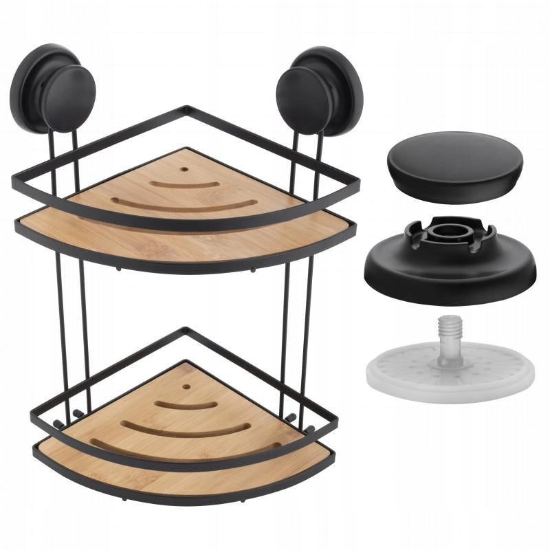 Suction Cup Hanging Corner Bathroom Shelf Black for Bathroom Cabin