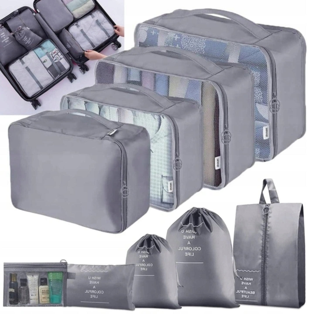Suitcase Bag Set 9 Pcs Travel Organizers For Clothes Grey