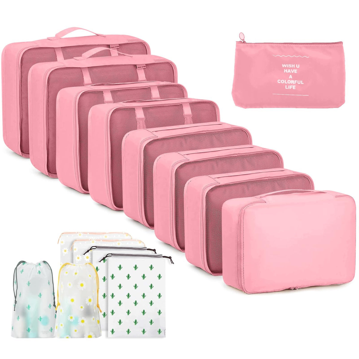 Suitcase Organizer 15 Elements GIBOHOM Pink Waterproof Travel Set