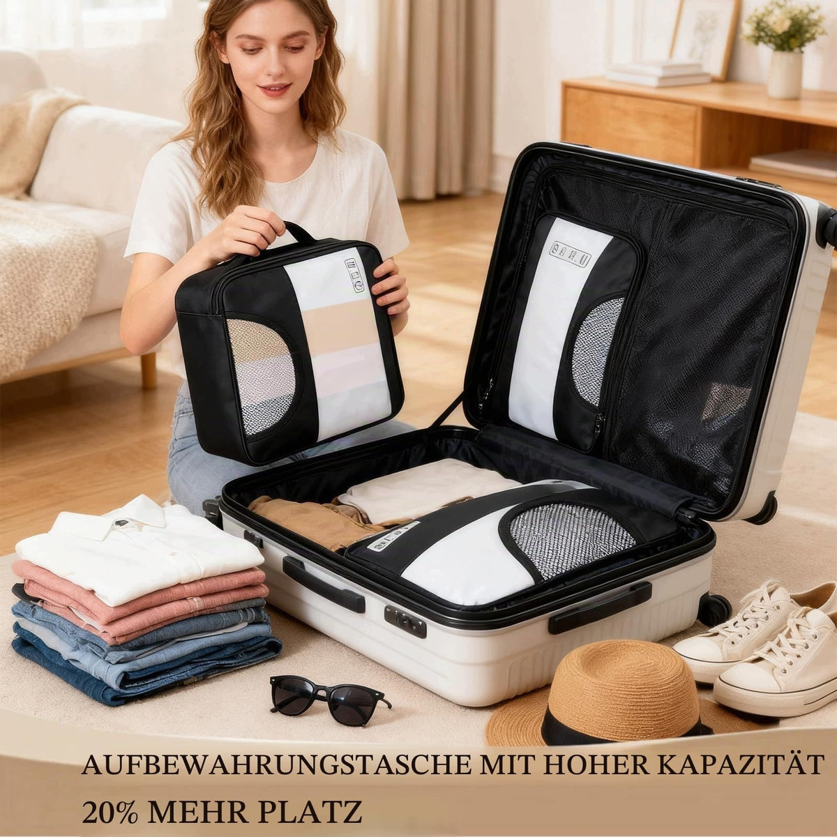 Suitcase Organizer Set 6 Pcs Rich Bunny Black Packing Bags Product depth 33 cm
