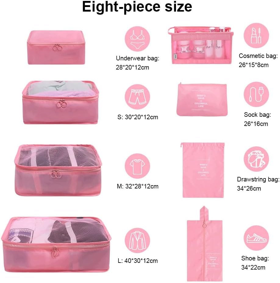 Suitcase Organizer Set 8 Pcs Packing Cubes Waterproof Packaging status original