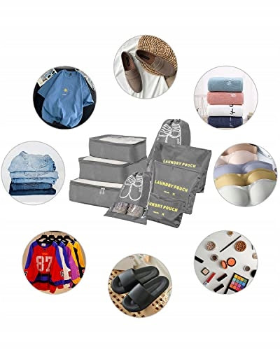 Suitcase Organizer Travel Garment Bags, 8-in-1 Case Organizer Set, Packing Color gray