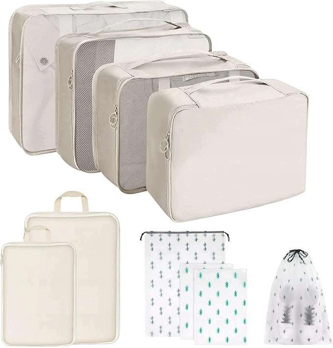 Suitcase Organizers 10 Pieces Beige Bag Luggage Set