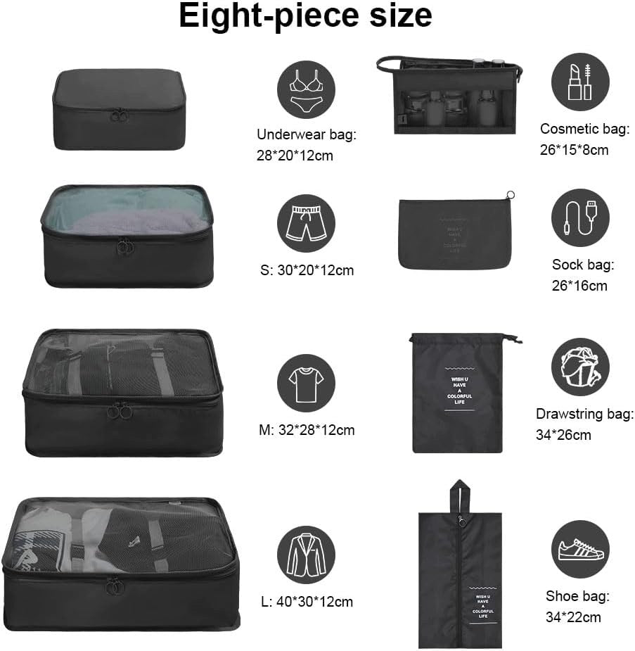 Suitcase Organizers 8 Pieces Clothes Packing Cubes Packaging status original