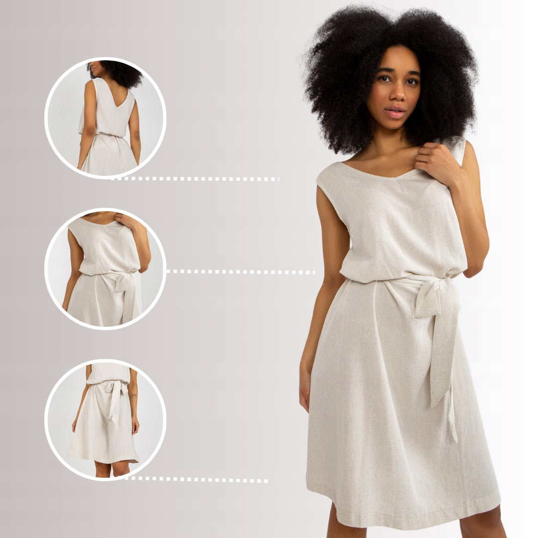 Damenkleid Och bella mit Leinen, beige Farbe 