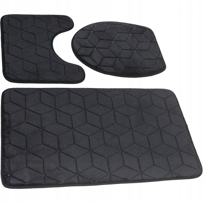 Sumba Bathroom Rugs Black Non-Slip Geometric Set of 3