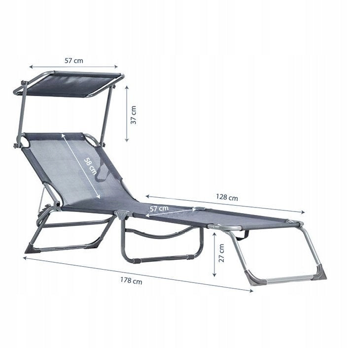 Sun Lounger Garden Chair with Canopy Adjustable Grey MultiGarden Model ZRL007 GRAY