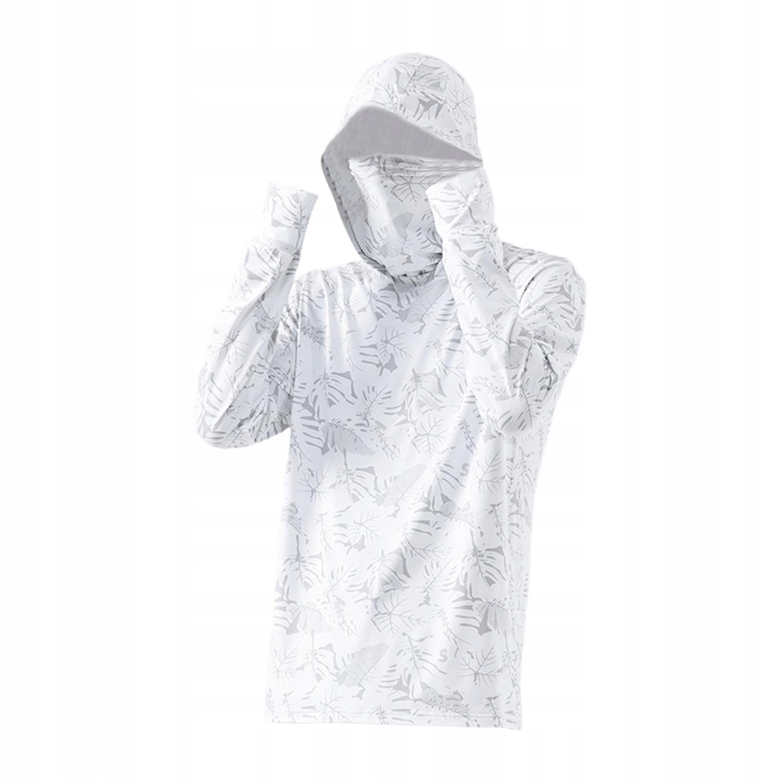 Sun Protection Hood for Men, Rashguard with Thumb Holes, Thin, XL White