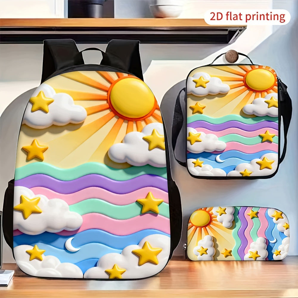 Sun Star Cloud Colorful Wavy Pattern Backpack Set with Crossbody Bag
