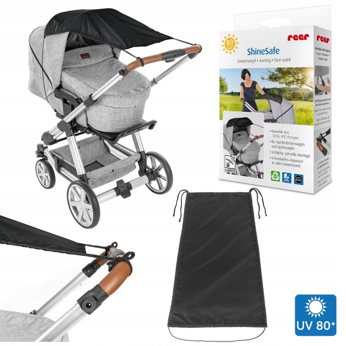 Sun visor for stroller black UV UPF 80+ ShineSafe REER