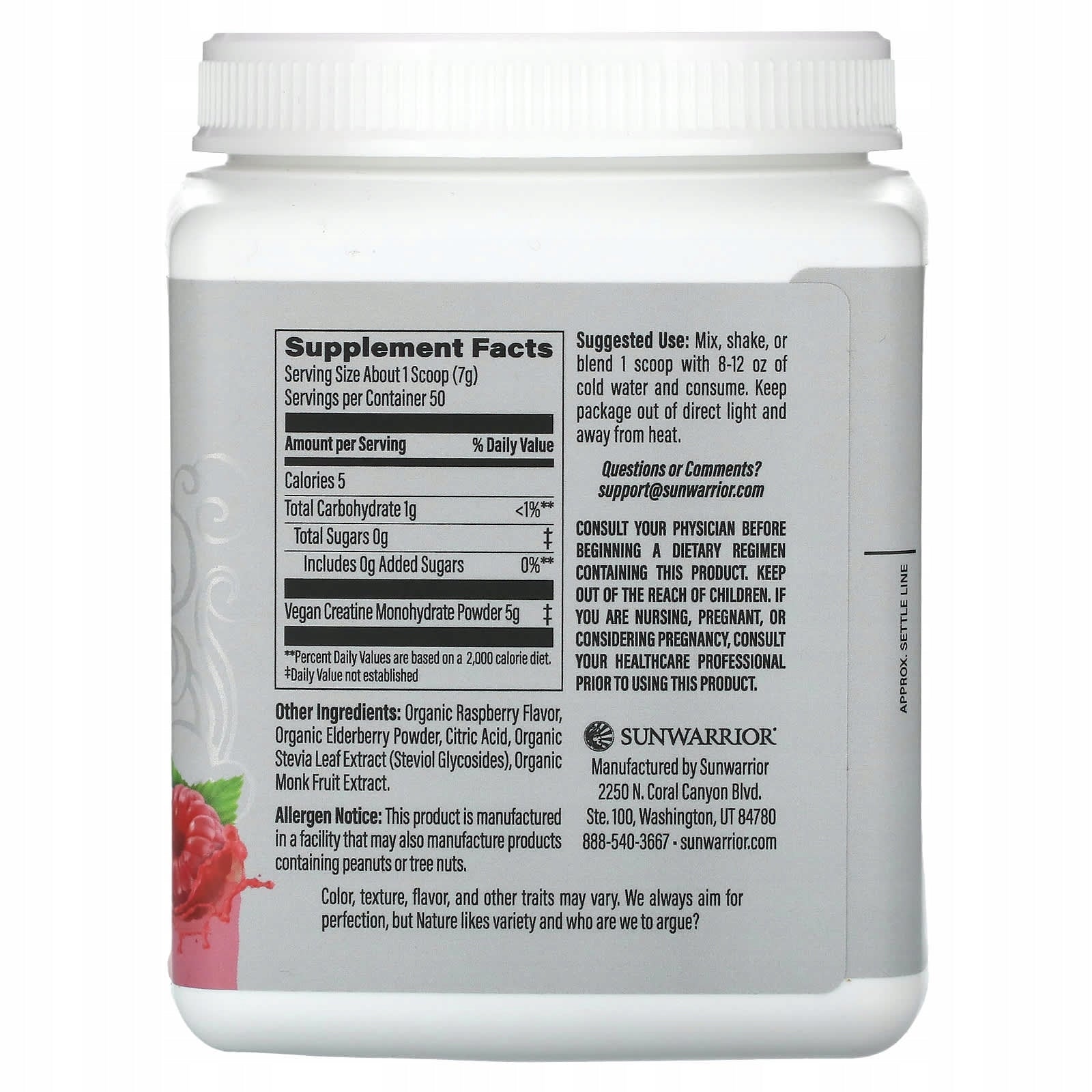 Sunwarrior, Sport, Active creatine monohydrate, raspberry, 350 g Expiration date at least 3 months from the date of purchase