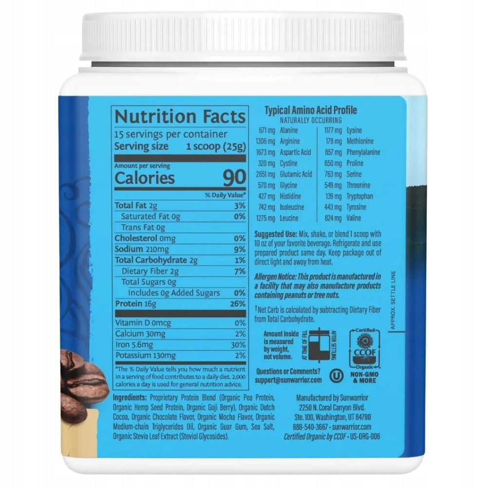 Sunwarrior Vegetable Protein Blend Mocha Vegan Keto BCAA VEGE 375 g Packaging status original