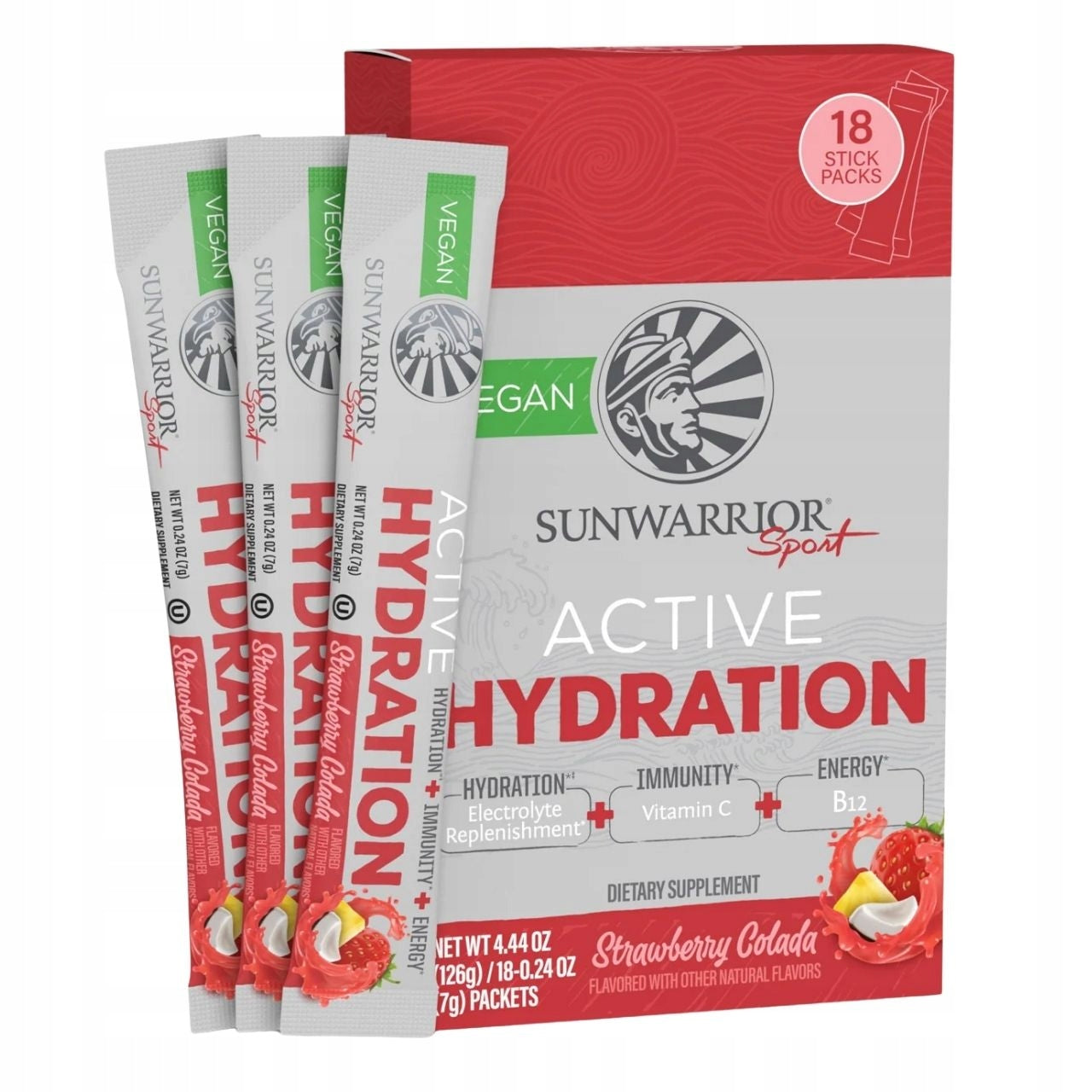 Sunwarrior Warrior Active Hydration Electrolytes Strawberry B12 18 pieces