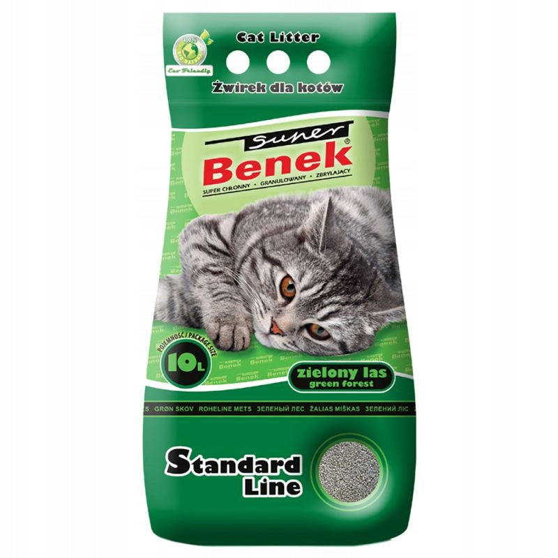 Super Benek 10L Green Forest - BENTONITE CAT LITTER Properties antibacterial dust-free coarse scented clumping