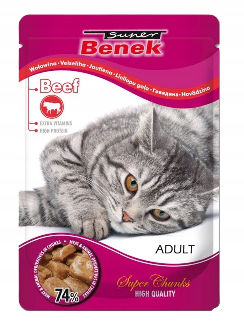 Super Benek Adult beef in sauce 100g cat sachet, nutritional Packaging status original