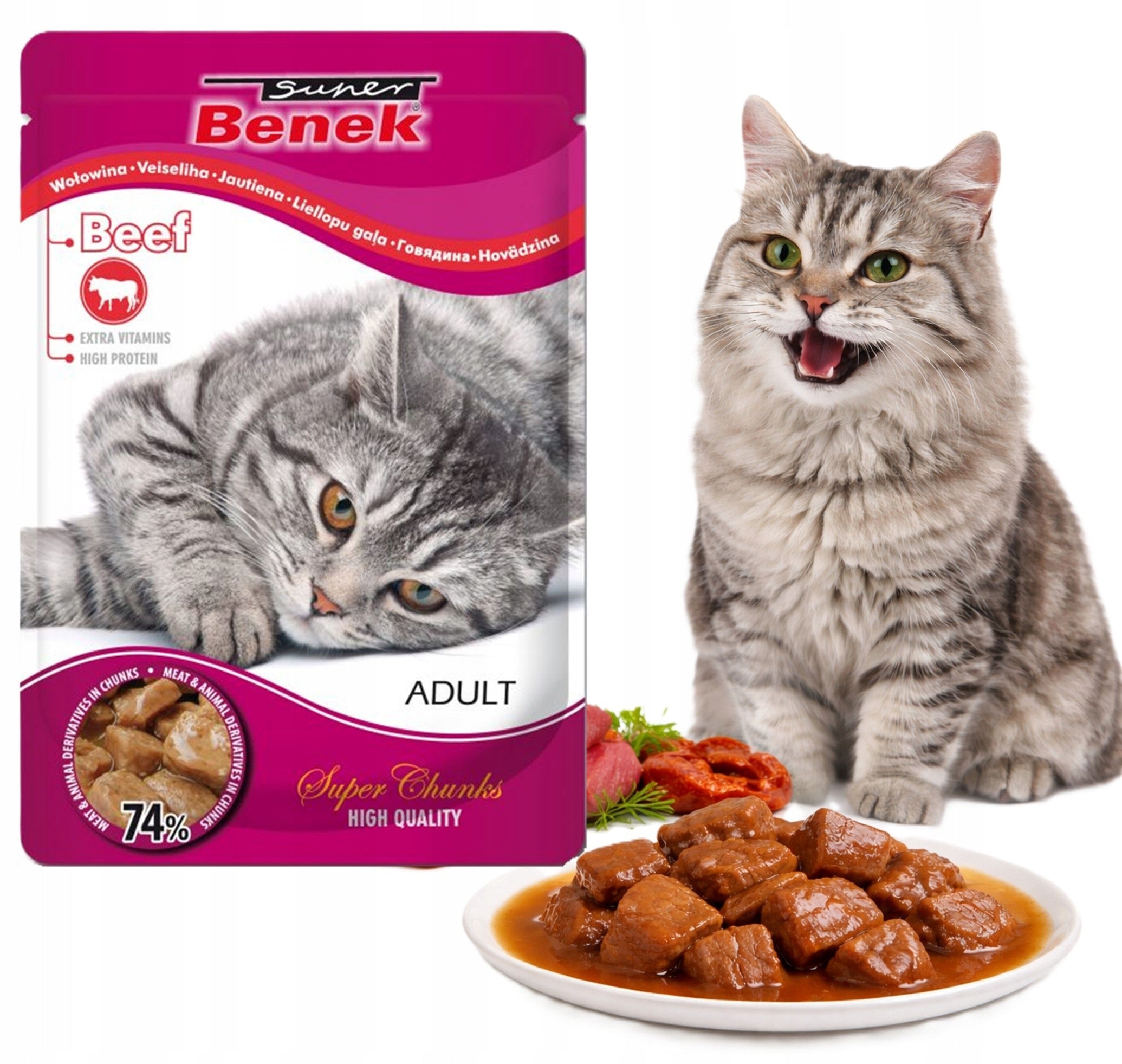Super Benek Adult beef in sauce 100g cat sachet, nutritional