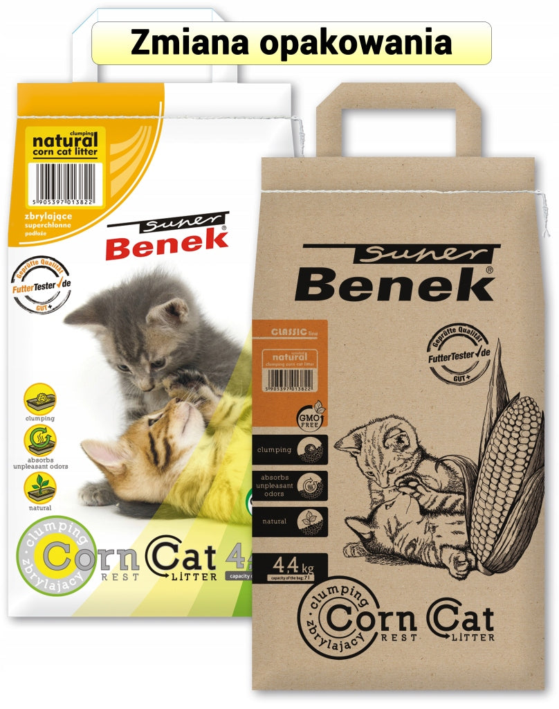 Super Benek Corn Cat Golden 7L Properties dust-free unscented organic coarse sanitary disposal clumping