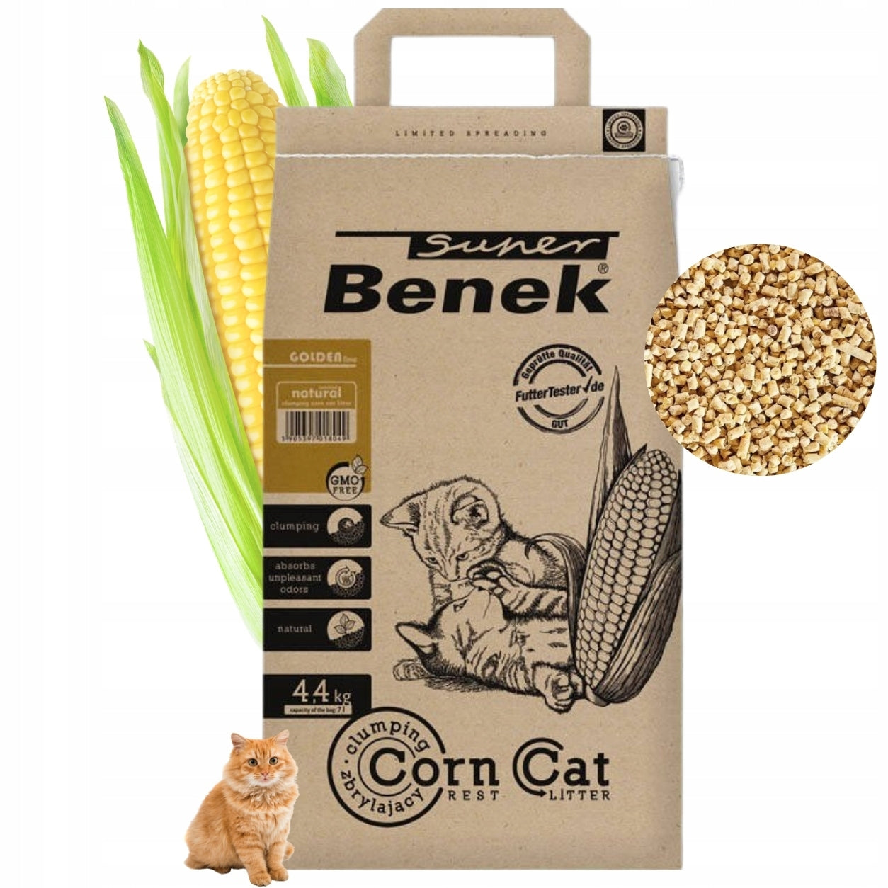 Super Benek Corn Cat Golden Unscented Corn Litter 2x7L Volume 7 l