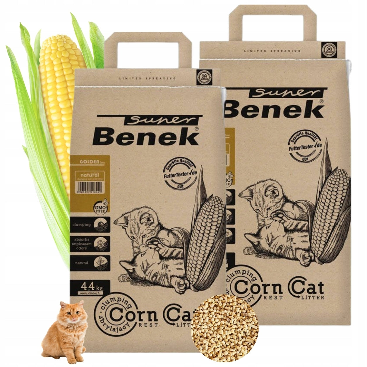 Super Benek Corn Cat Golden Unscented Corn Litter 2x7L
