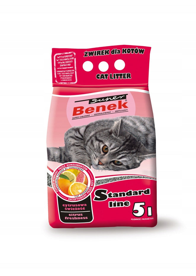 Super Benek Standard Citrus Freshness Cat Litter 5L Packaging status original