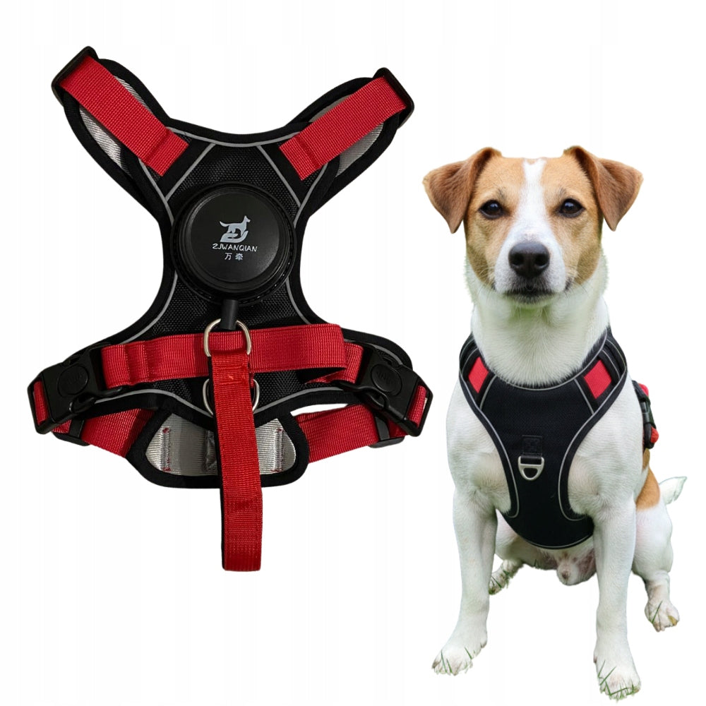 Super DOG HARNESS with built-in leash GUARD automatic 1,5M - red M