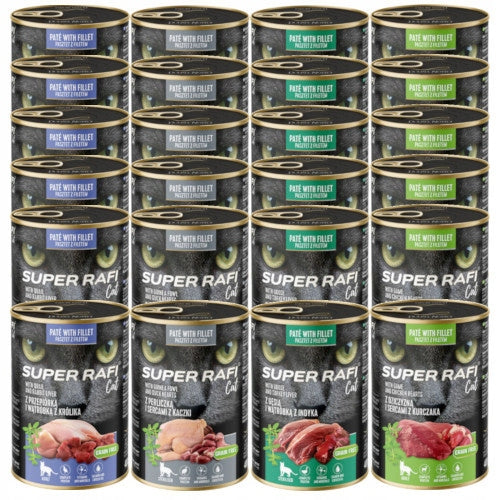 Super Rafi Cat Wet Cat Food MIX - 4 flavors 24x400g