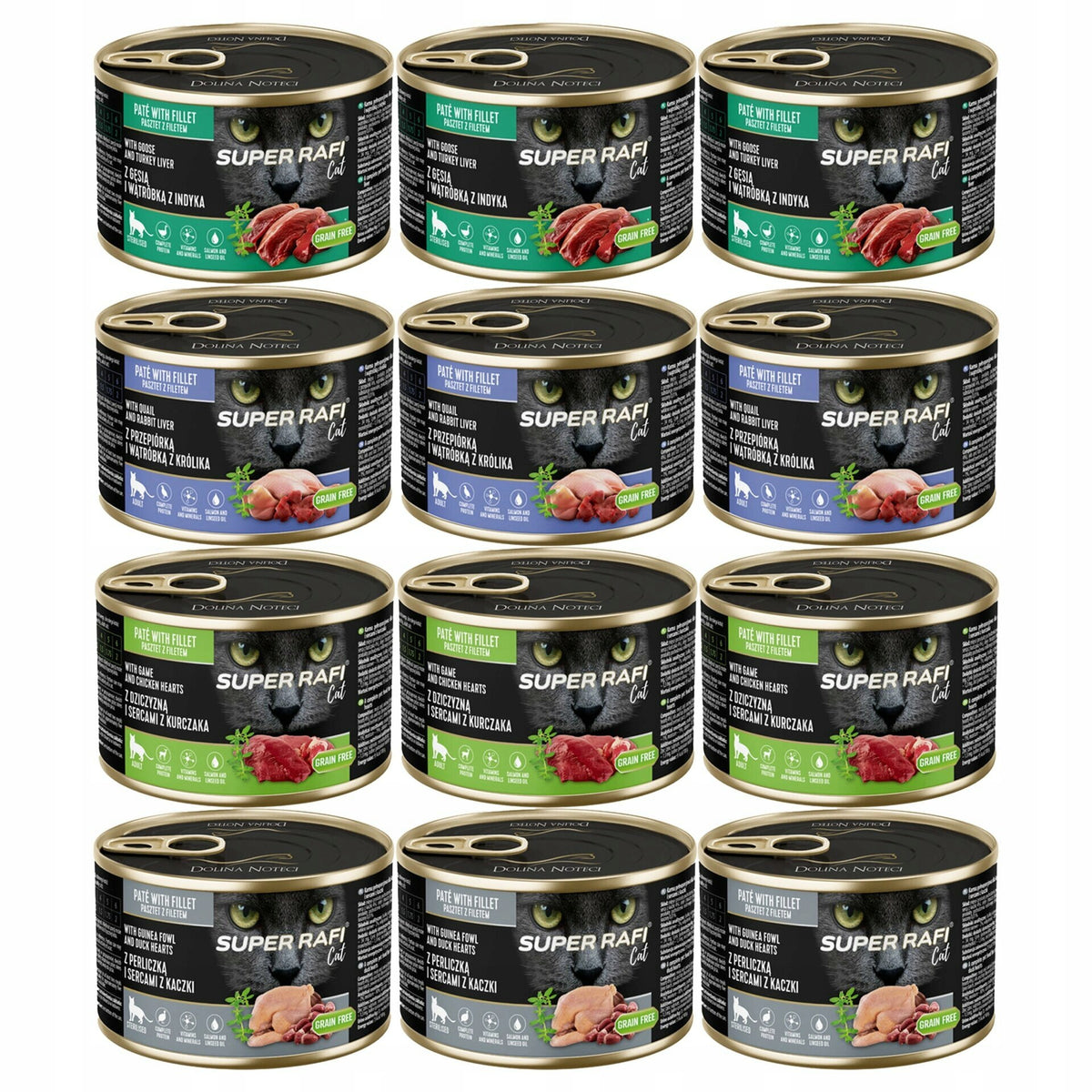 Super Rafi Cat Wet Cat Food MIX FLAVORS 12 x 185g