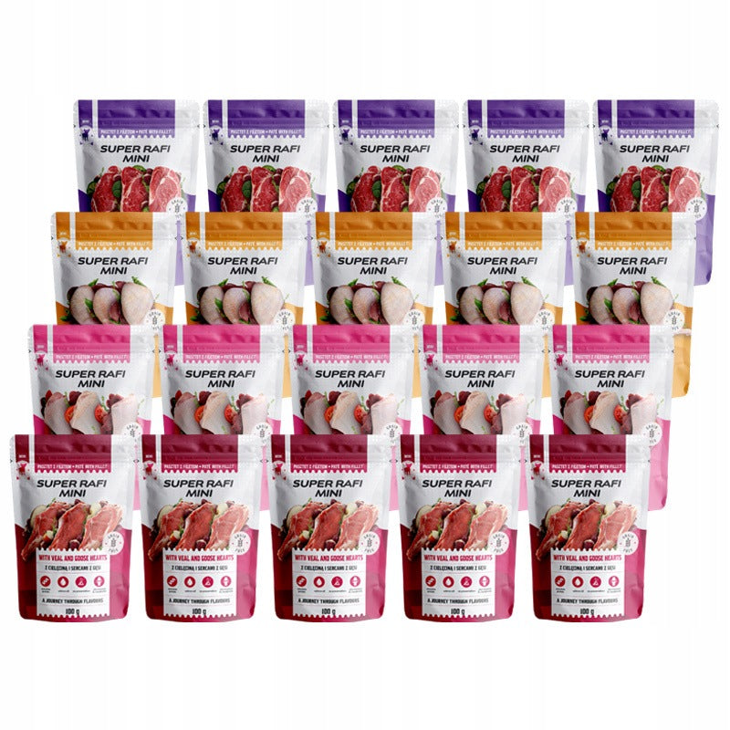 Super Rafi Mini Wet Food for Small Breed Dogs Mix of Flavors Set 20x100g