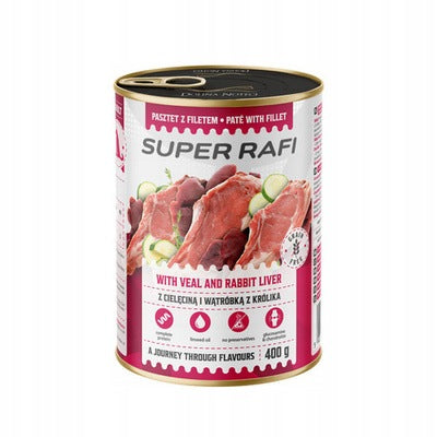 Super Rafi Wet Dog Food with Veal and Rabbit Liver 400 g