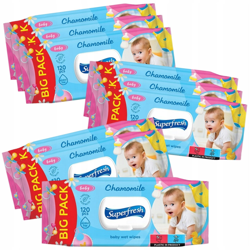 SuperFresh Baby Moisturized Wipes Chamomile Carton Stock 9x120 Pcs