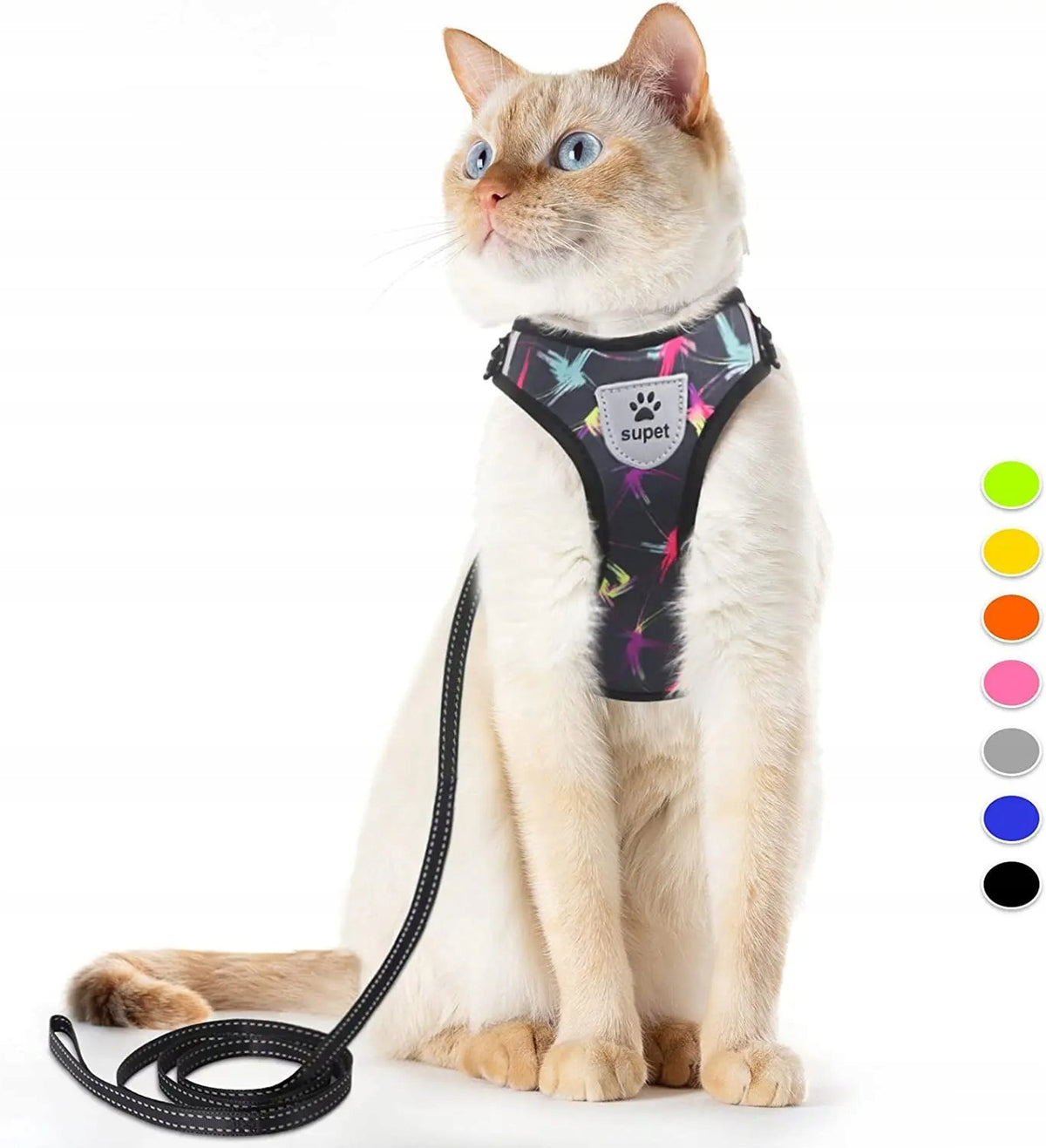 Supet Cat Leash and Harness Set, Adjustable Vest S, Black